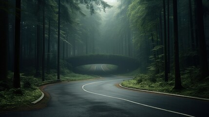 Belgian forest s circular road amidst trees - obrazy, fototapety, plakaty