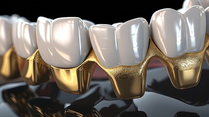 3D image showing dental fillings in gums made of different materials including gold amalgam and composite