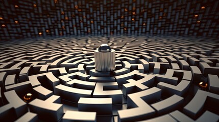 3D rendering of a concept illustrating GDPR solution as a labyrinth exit with GDPR at the center