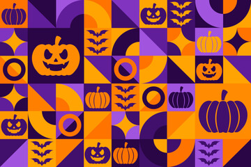 Happy Halloween. Seamless geometric pattern. Template for background, banner, card, poster. Vector EPS10 illustration.