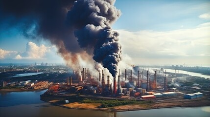 Factory emits thick smoke causing pollution and harming the environment