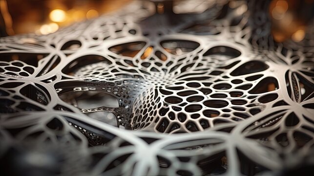 Close up of metal 3D printed object Utilizing laser sintering machine Modern technology for additive 3D printing with metal powder