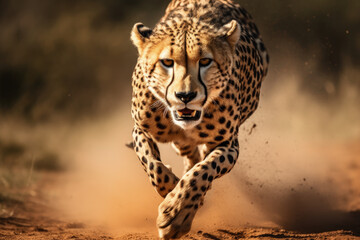 A cheetah in mid-sprint, showcasing its majestic agility and strength.