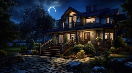 Attractive house outside in darkness