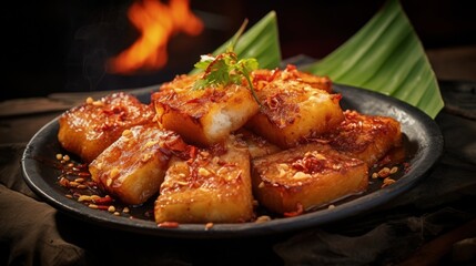 Indonesian street food Cireng made with cassava flour served with a flavorful sauce great for recipes and cooking content