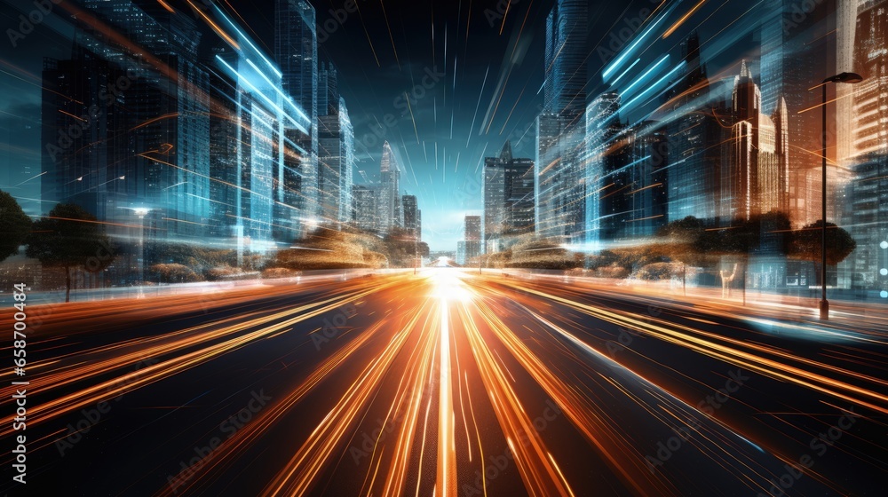Poster Digital data flow on road in concept of cyber global communication with fast speed transfer and agile digital transformation