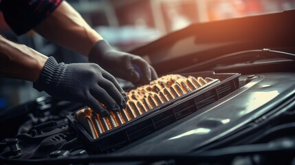 Maintaining car care service by checking cleaning and replacing car air filters