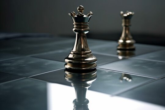 Reflection of a pawn chess piece near a mirror resembling a king. Generative AI