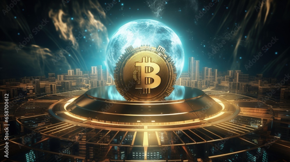 Poster Digital innovation technology concept with secure blockchain based transactions in a global fintech business