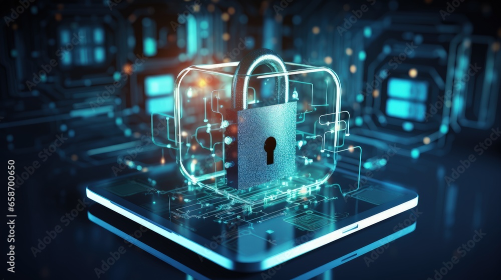 Poster Cyber padlock for securing personal data on tablets and the internet