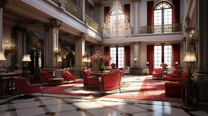 Fototapeta na wymiar Hotel lobby with an elegant interior design