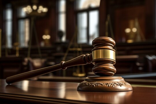 Courtroom gavel symbolizes justice. Generative AI
