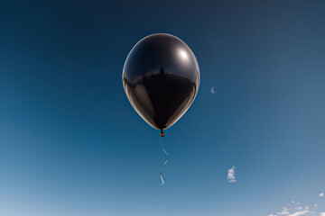 Obraz premium A black balloon flying in the sky - Generative AI