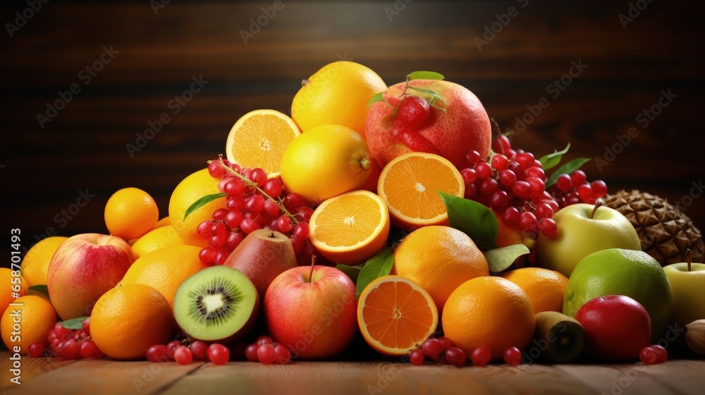 Aufkleber assorted fresh fruits on a healthy background fruit salad for a nutritious breakfast pomegranate per