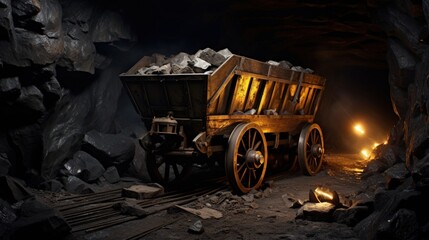 Mining cart in precious metal mine
