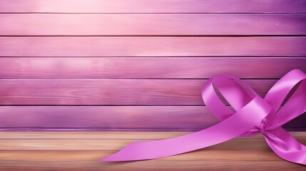 International Women s Day with purple ribbon symbol on pink wood background retro style filters applied