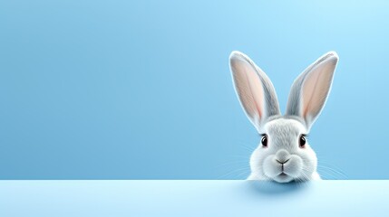 Fototapeta premium 3D rendering of a pastel blue background with a white rabbit ear for Easter day