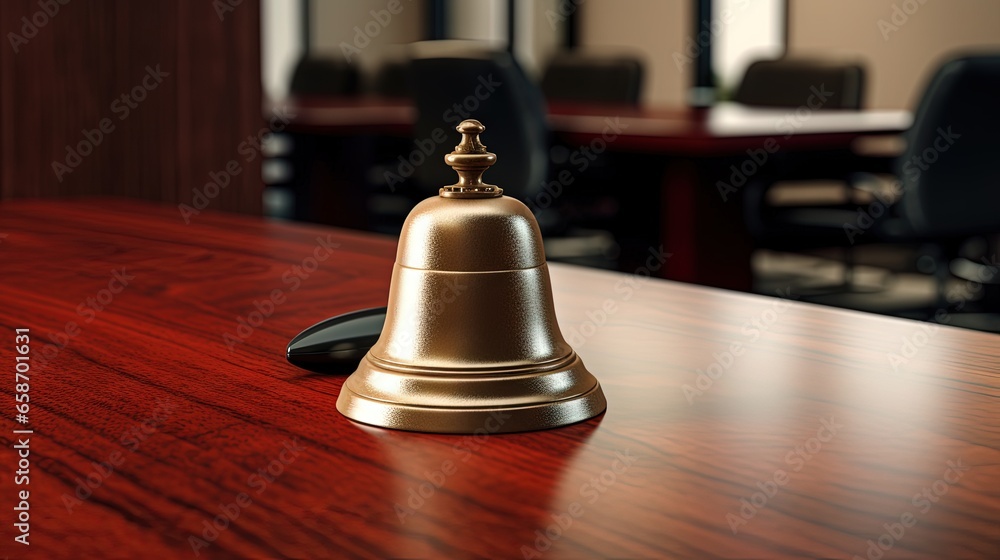 Poster Illustration of reception desk with key and bell in soft focus