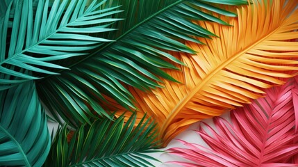 Exotic palm leaves on vibrant tropical background Minimalistic summer fashion