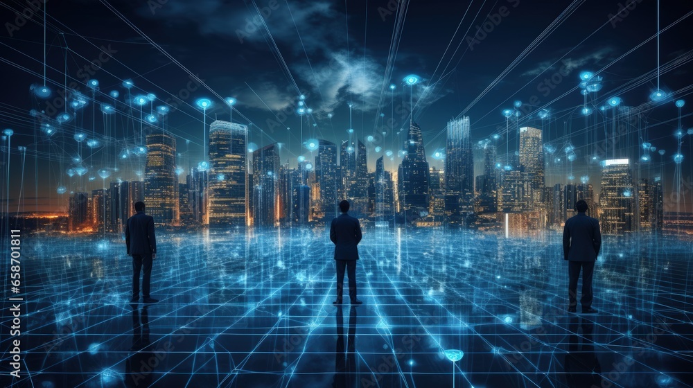 Aufkleber global application of business technology ai communication networks and finance