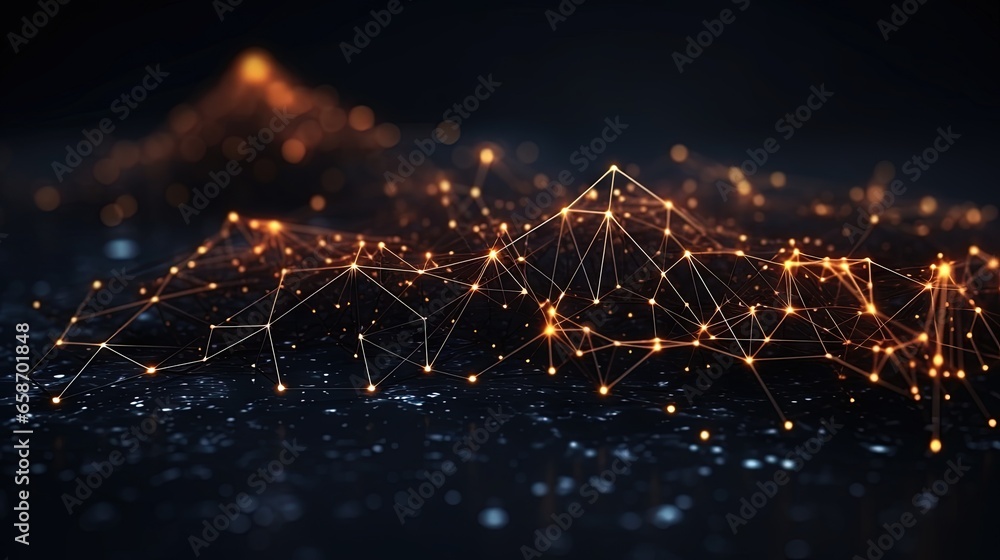 Poster Abstract futuristic illustration with connecting dots and lines on dark background 3D rendering of big data visualization