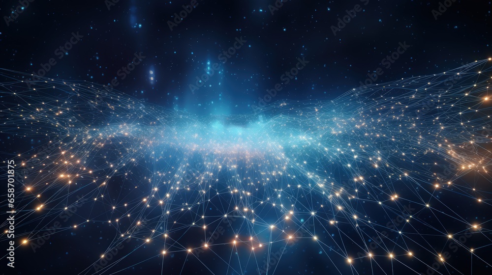 Poster 3D rendering of high speed digital technology and network connections in cyberspace