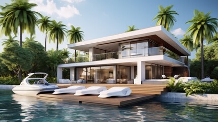 Luxurious villa with private yacht for a dreamy summer vacation