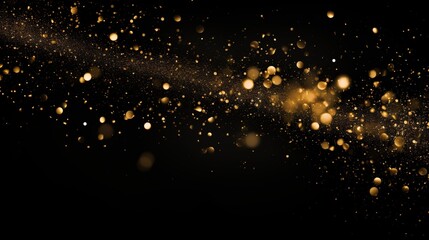 Fototapeta na wymiar Golden bokeh, rain light, blurry lights, blurred background, golden confetti on black background