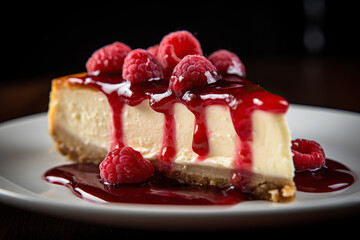 cheesecake with berries,Decadent Raspberry Cheesecake on a Red Plate,cake with berries