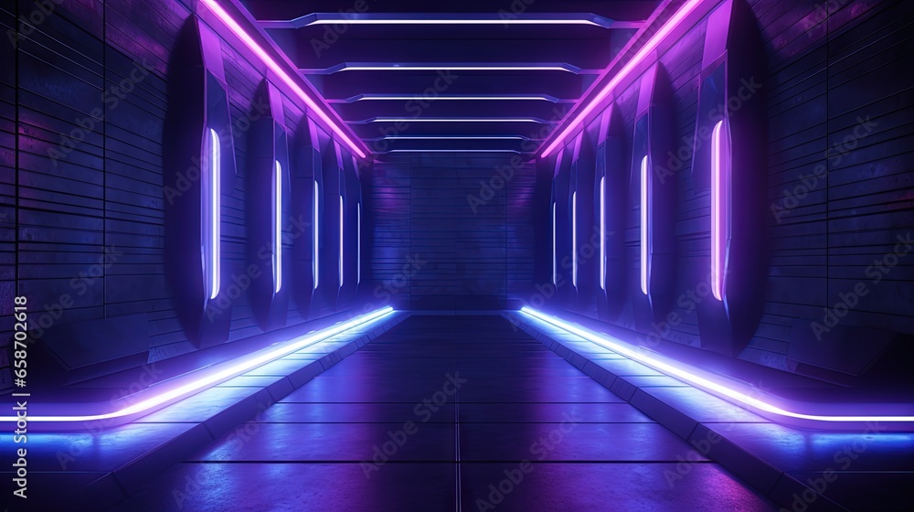 Poster Multi colored alien spaceship in a futuristic underground setting