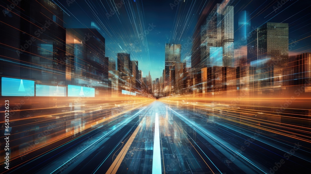 Poster Digital data flow on road in concept of cyber global communication with fast speed transfer and agile digital transformation