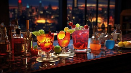 Cocktails are on the bar in the restaurant