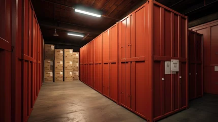 Fotobehang Interactive visual representation of a small storage space with boxes and containers outside of a conventional warehouse © vxnaghiyev