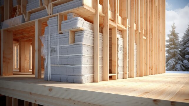 3D image of timber frame houses and insulation materials