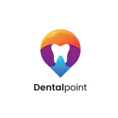 Abstract dentist logo design. Gradient 3d tooth with point. Vector and illustration.