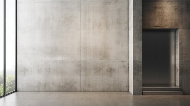 Entrepreneurial concept with blank wall for copy space Mock up 3D rendering of concrete interior with elevator