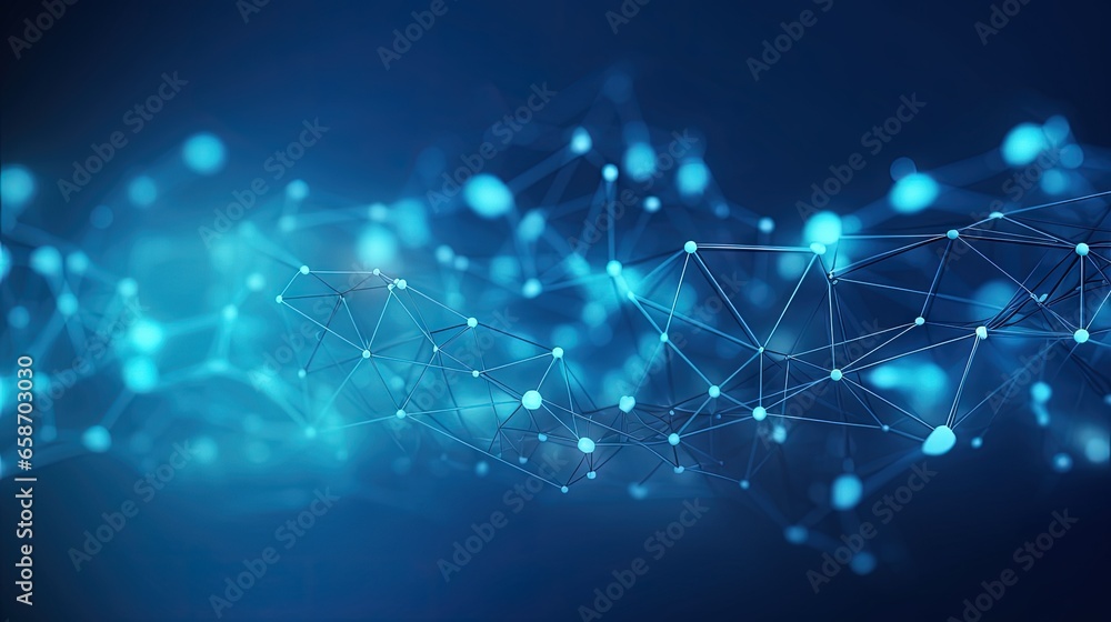 Poster Abstract technology network with connected line dots on blue polygon background