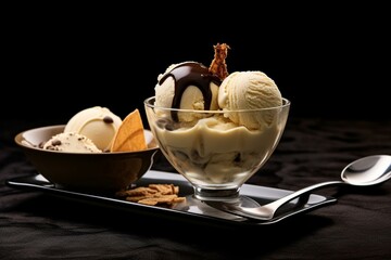 Fototapeta na wymiar Delicious ice cream with coffee, cream, dark chocolate, and truffle. Generative AI
