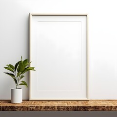 Mockup white poster frame close up on white wall, minimalistic. Modern Room interior, Generative AI