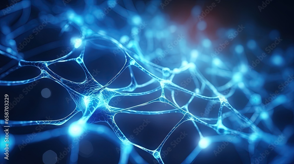Aufkleber Abstract background of high tech process involving linked cells in the neural network concept