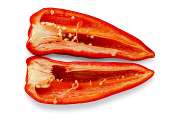 Sliced fresh red pepper isolated on transparent background.