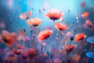 Stunning artwork featuring flowers on a blurred background with gentle colors and a focused foreground. Generative AI