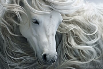 Close-up of frozen mane on a mesmerizing wild majesty. Generative AI