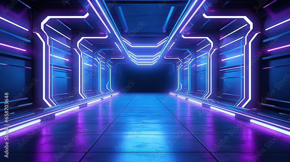 Poster multi colored alien spaceship in a futuristic underground setting