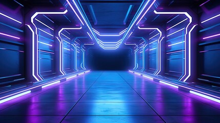 Multi colored alien spaceship in a futuristic underground setting