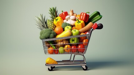 Full cart of groceries concept of grocery shopping