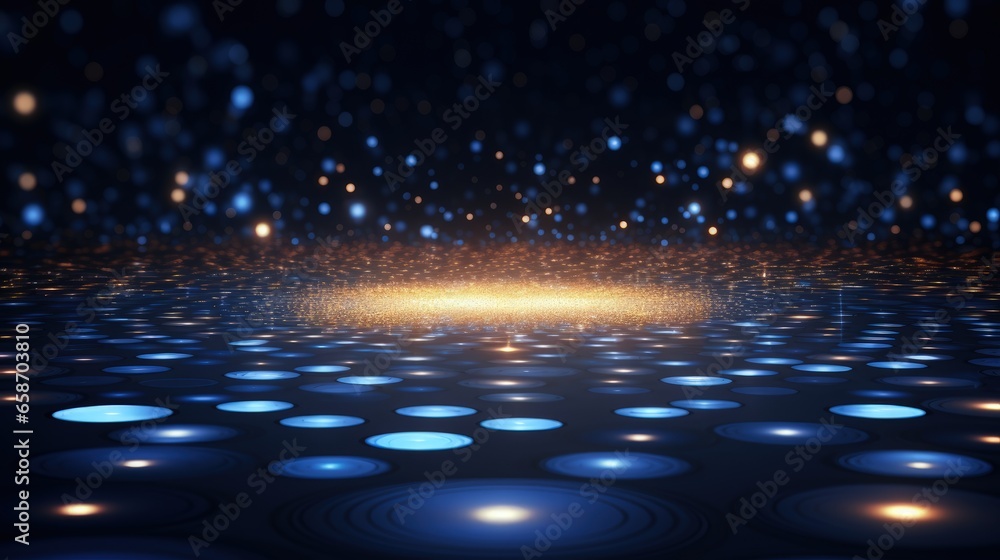Poster Abstract technology concept with creative ultra wide background and luminous bright circles A composition of shining dots in the digital structure of many glowing particles rendered in 3D