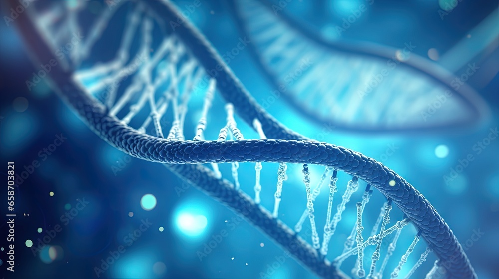 Poster Concept of innovation medicine and technology with 3D rendering of DNA texture in digital blue
