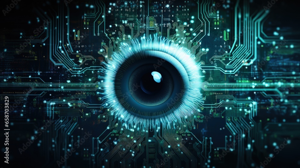 Leinwandbilder abstract 3d illustration symbolic concept of cyber espionage hacking and surveillance in a digital n