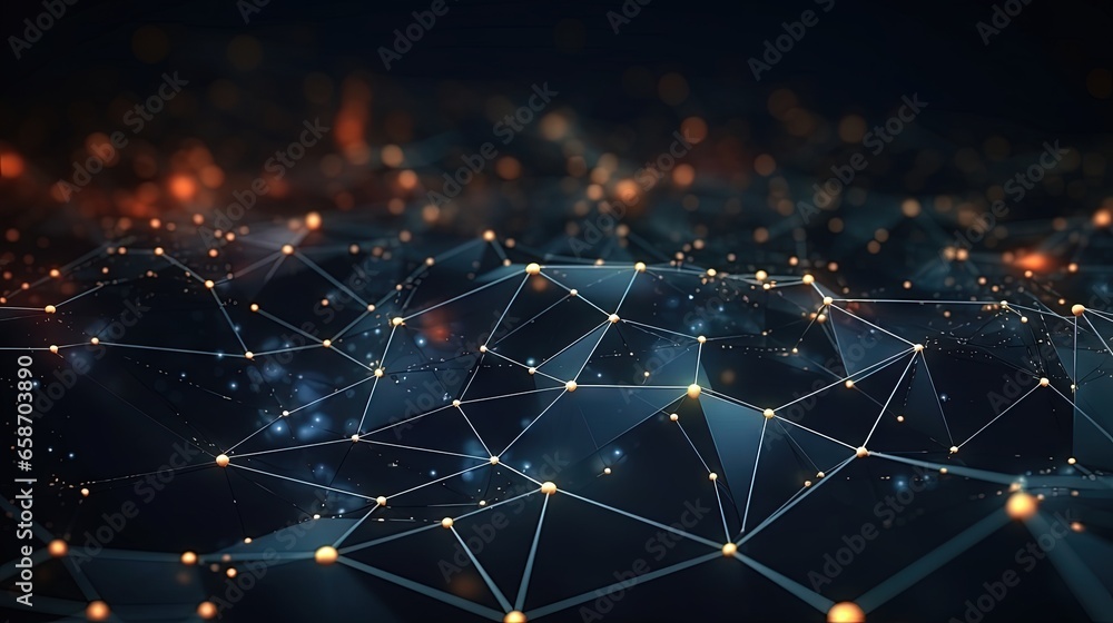 Poster Abstract futuristic illustration with connecting dots and lines on dark background 3D rendering of big data visualization